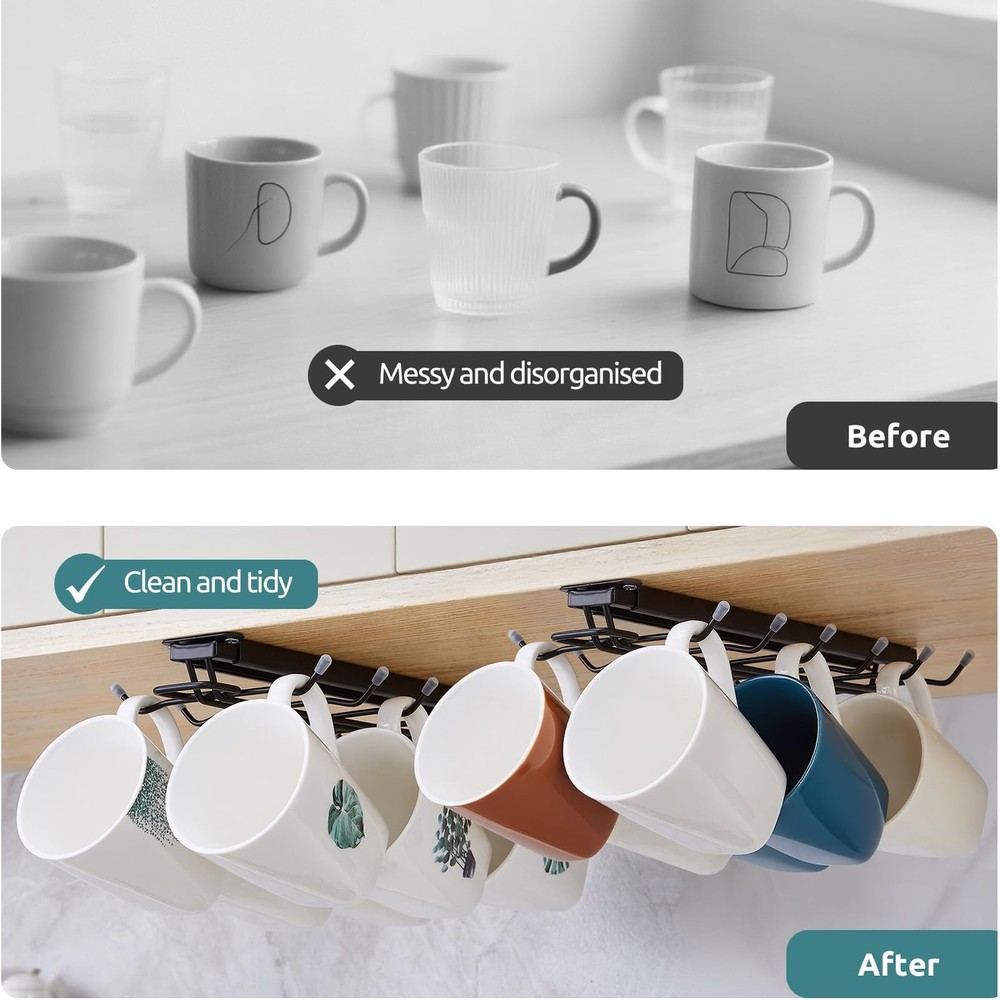 Sliding Mug Hooks for Under-Cabinet Installation, Pull-Out Coffee Cup Holder ...