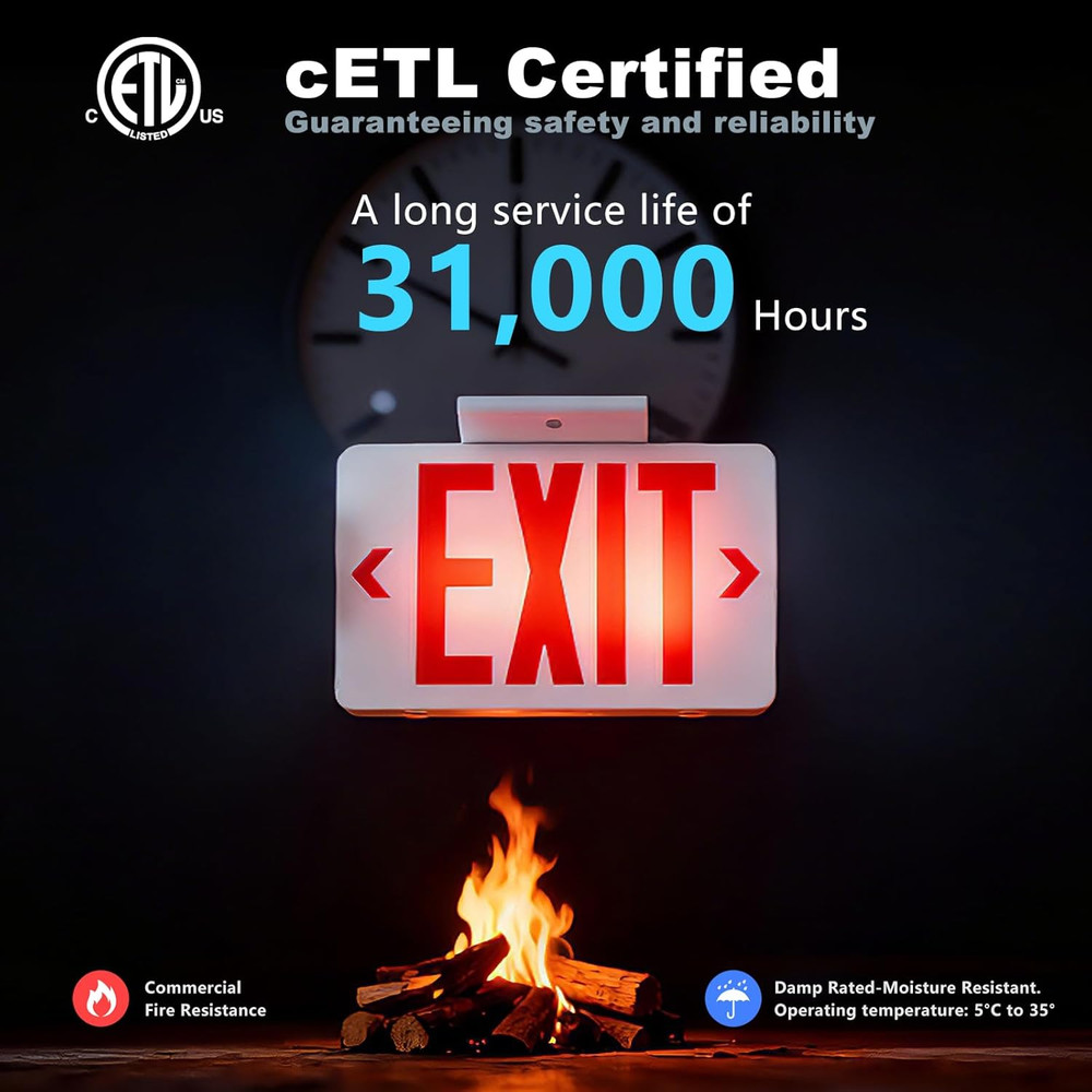 Exit Signs with Emergency Lights,Double Face Exit,Ac 120-277V, Hardwired Exit Si