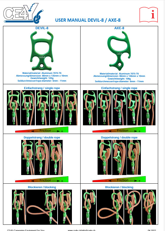 CE4Y Multi Descender DEVIL -8 Descending Device Climbing Rappeling Canyoning