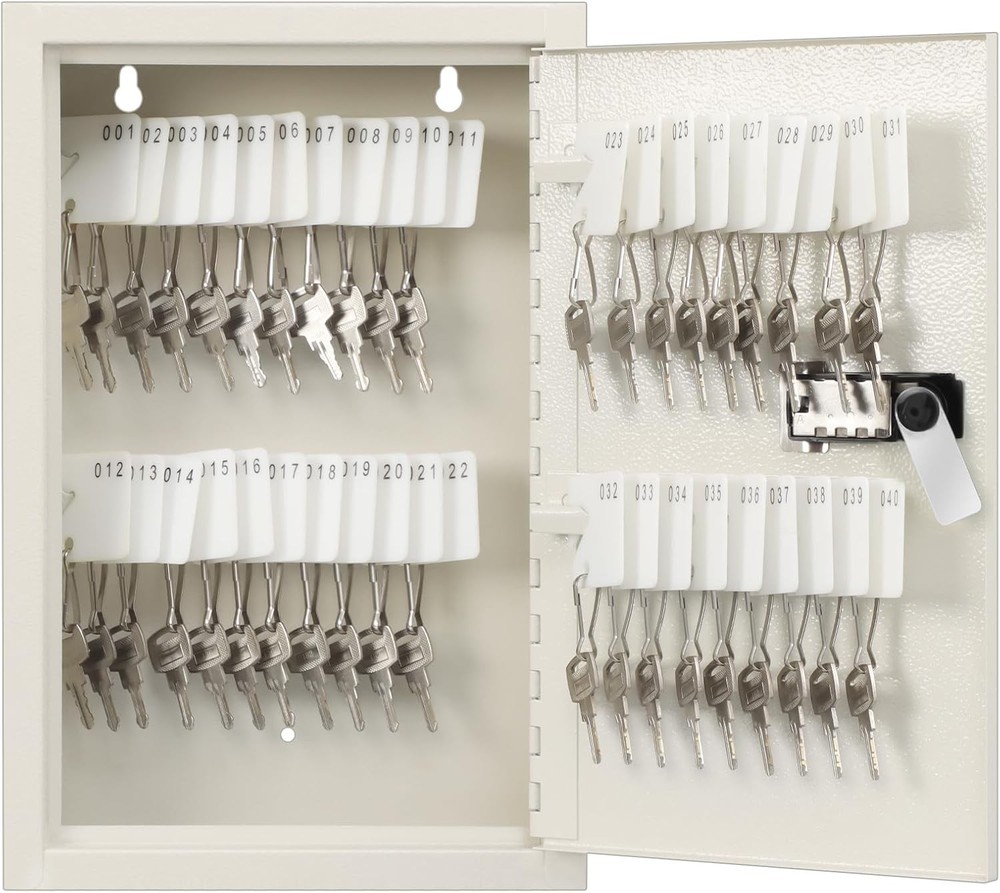 White Key Storage Box 40 Keys Wall-Mountable with 3-Digit Lock