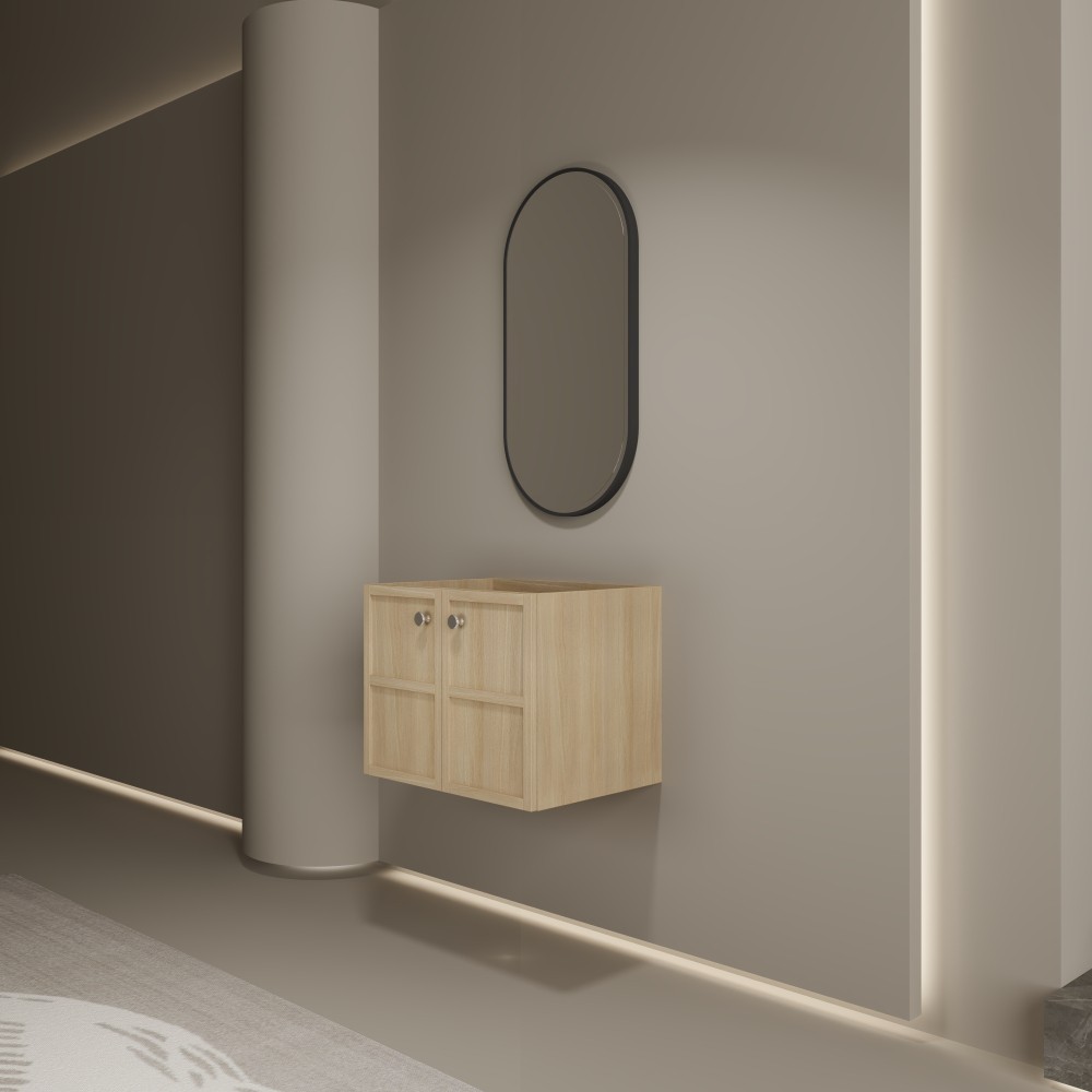 Wall-mounted Bathroom Vanity Double-Cushioned Soft-Close Doors Oak Wood