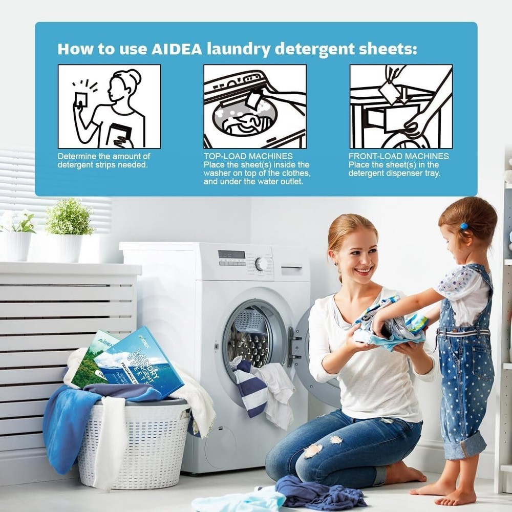 AIDEA Laundry Detergent Sheets, Unscented-(100 Loads) 50 Sheets, Eco-Friendly