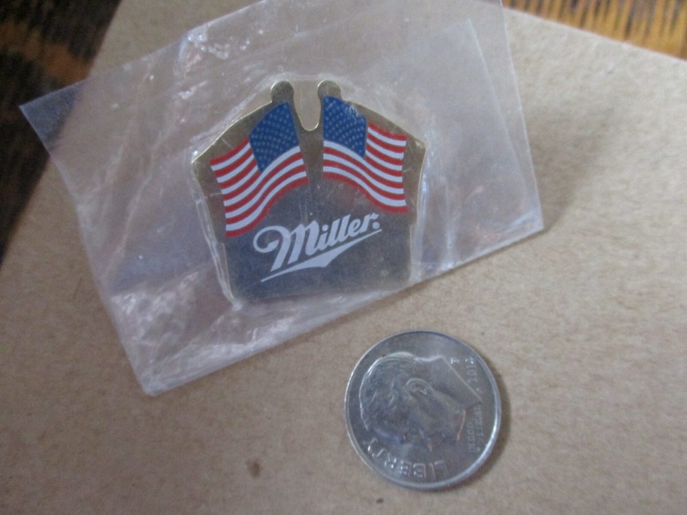 Miller Beer with Flags Pin/Tac New