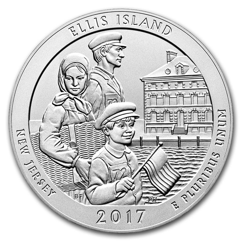 2017-P 5 oz Silver ATB Ellis Island (w/Box & COA)