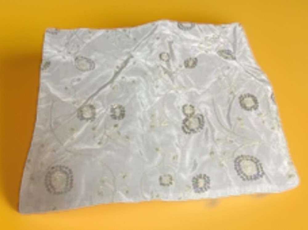 2 White Silky Sequenced Zippered Pillow Covers 18" Square