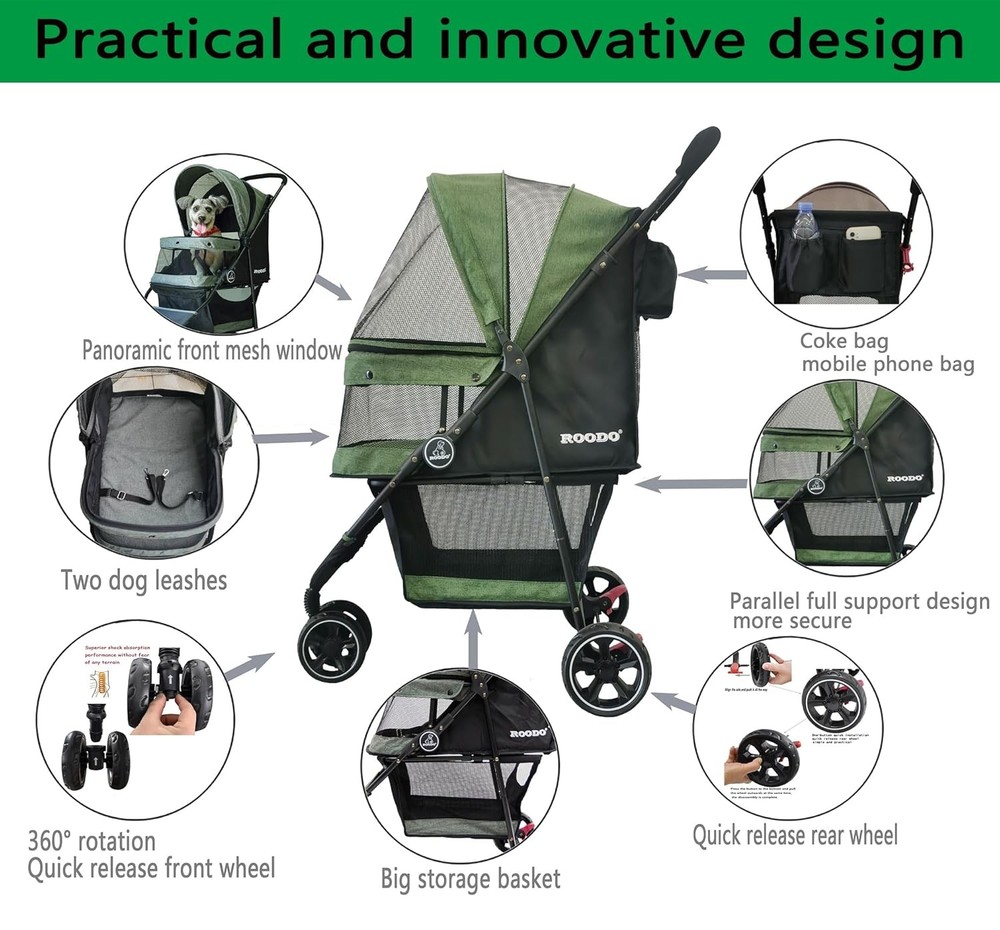 3 Wheel Pet Stroller Best Lightweight Foldable Compact Portable Jogging All