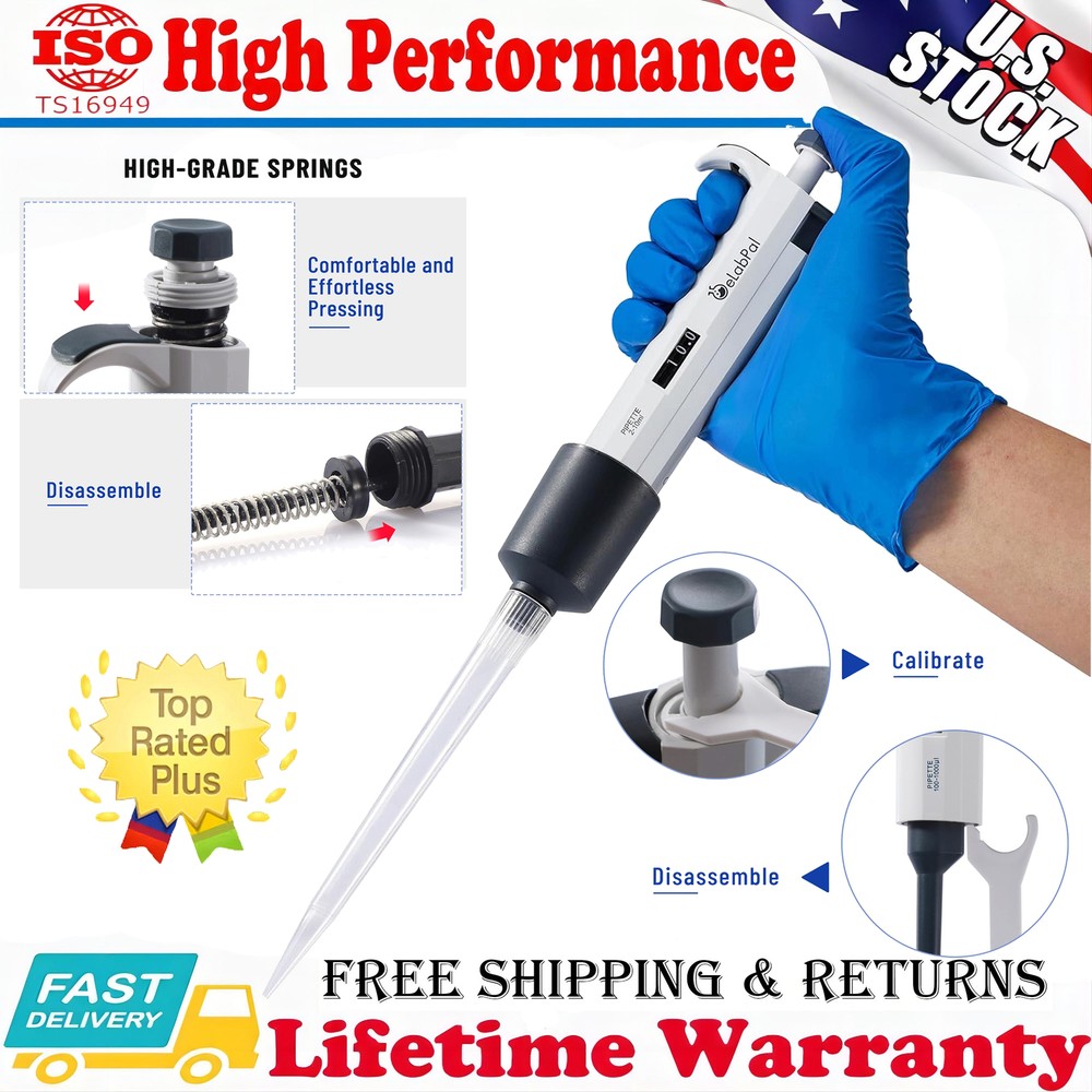 US Lab Micropipette Adjustable Variable Volume Single Channel Pipette Pipettor