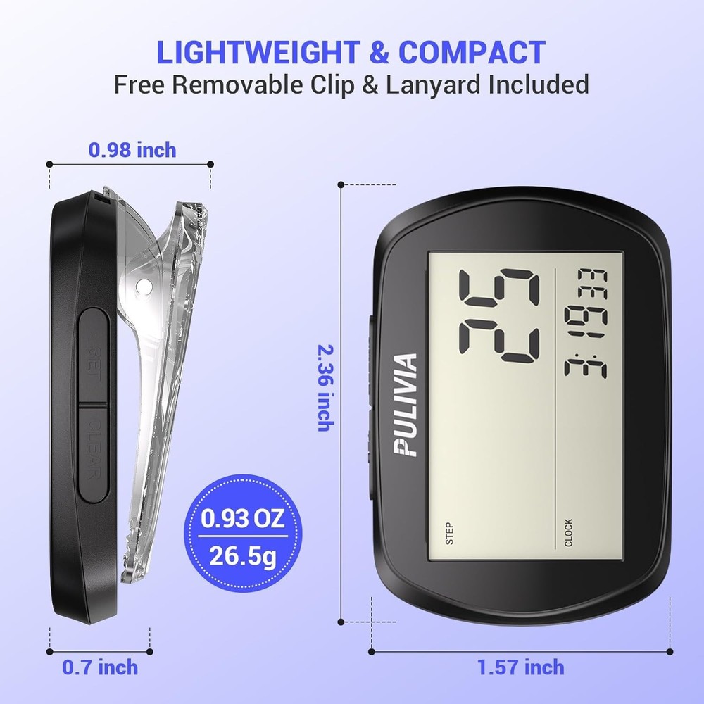 3D Step Counter with Clock, Accurate Walking Pedometer