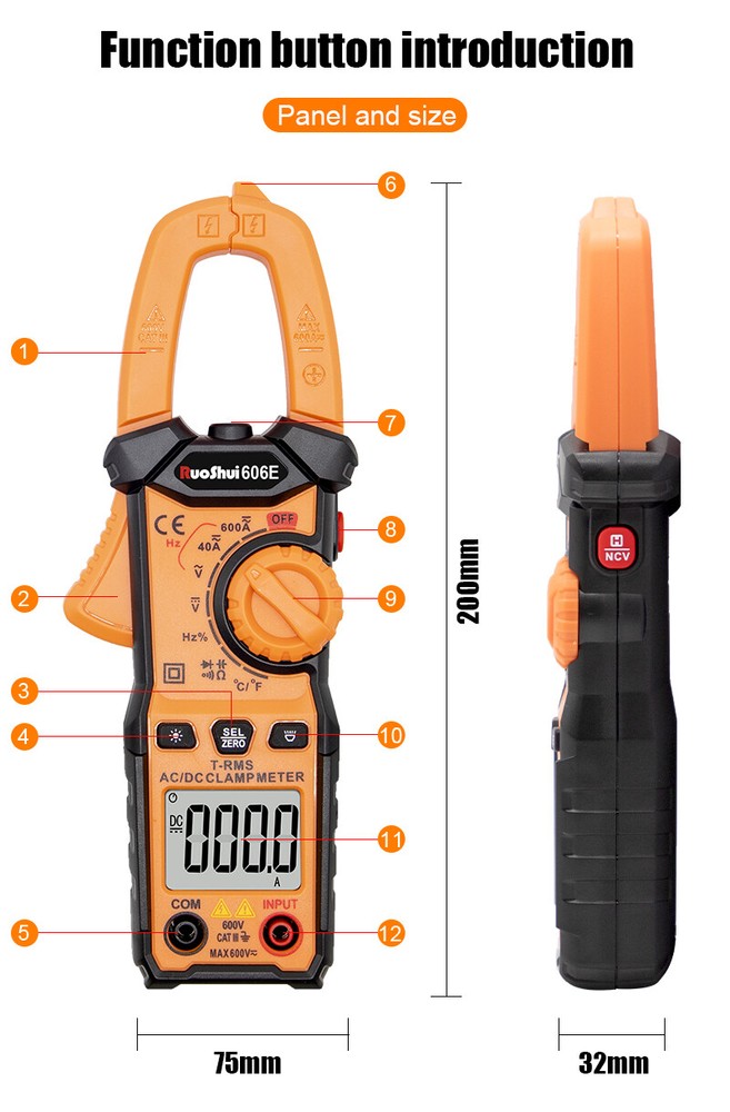 Digital Multimeter Tester AC DC Volt Amp Clamp Meter Auto Range LCD Handheld