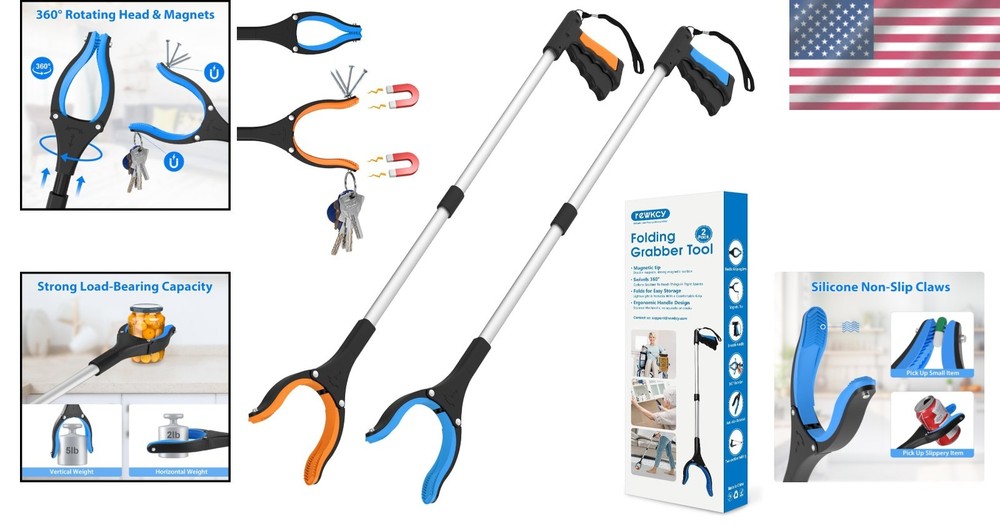 Foldable Grabber Tool with 360° Rotating Jaw