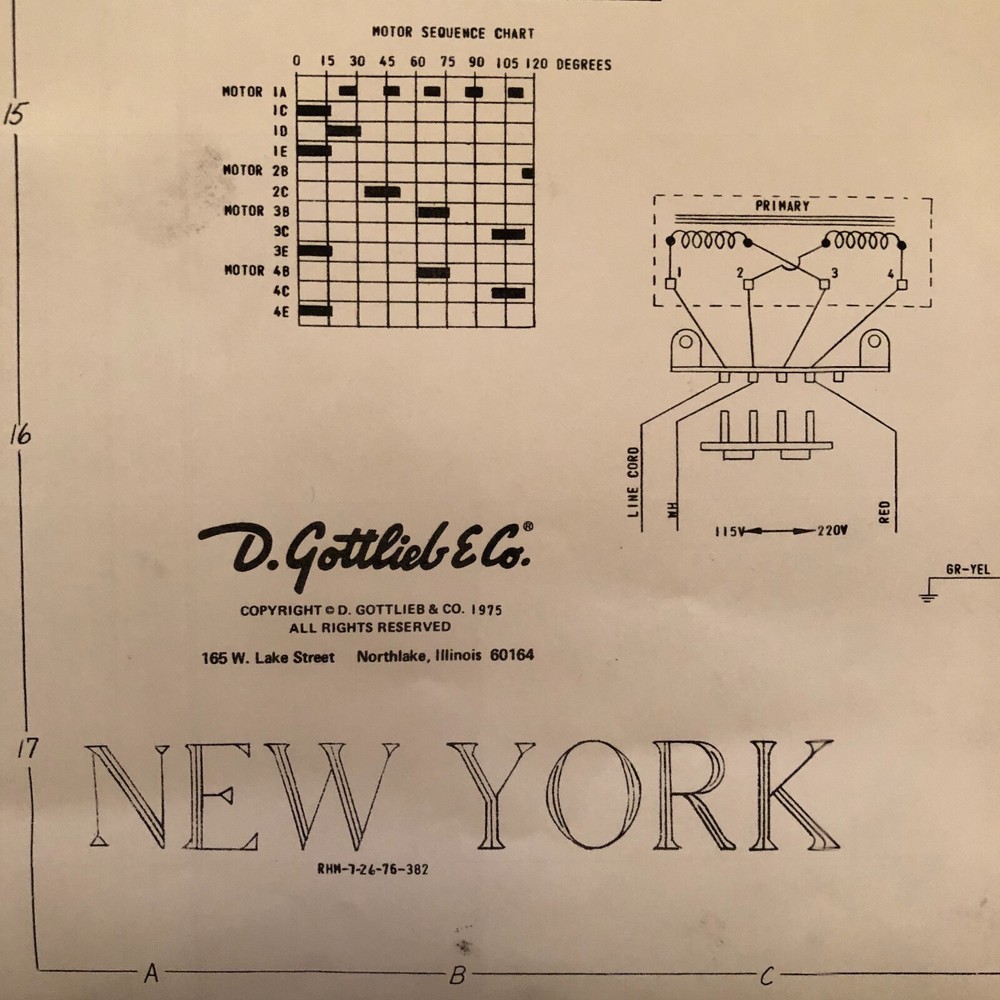 Gottlieb New York Pinball Machine Schematic