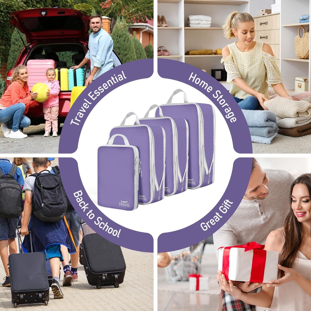 4 Set Compression Packing Cubes, Suitcase Organizer, Lightweight Travel Essen...