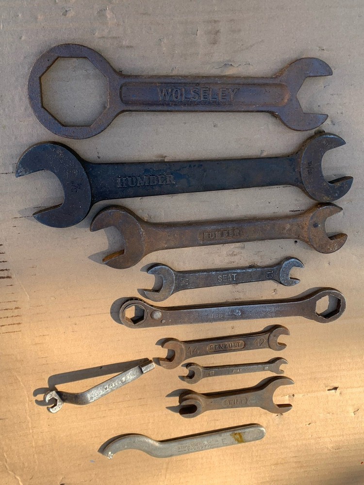 Vintage Car Spanners Wrenches Tool Kit Items