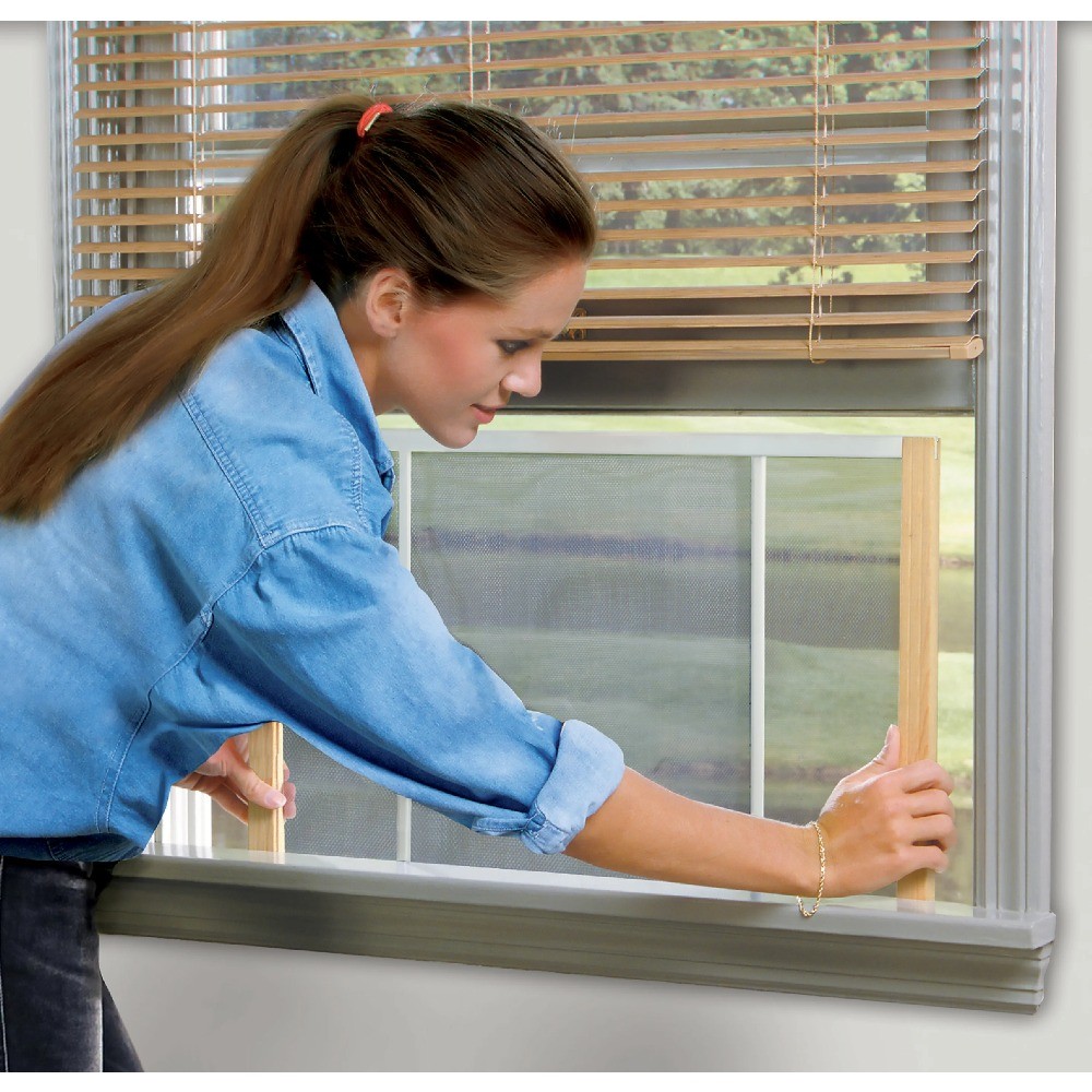 Adjustable Window Screen, 10" High with Wood Frame, Fits Windows 21 - 37" Wide