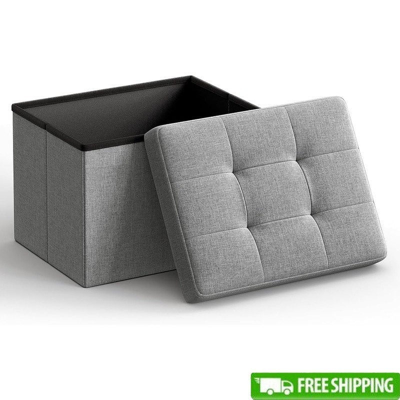 Folding Storage Ottoman Multi-Purpose Organizer Durable Upholstered Seat New