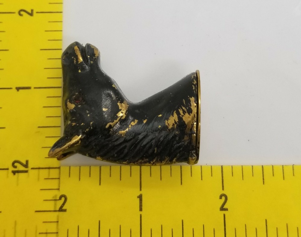 Antique Patinated Brass Horse Head Match Safe Vesta Case Box Ruby? Eyes