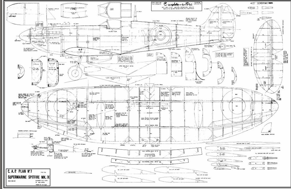 Scale Spitfire MK IX 56" Giant Scale RC AIrplane Printed Plans / electric