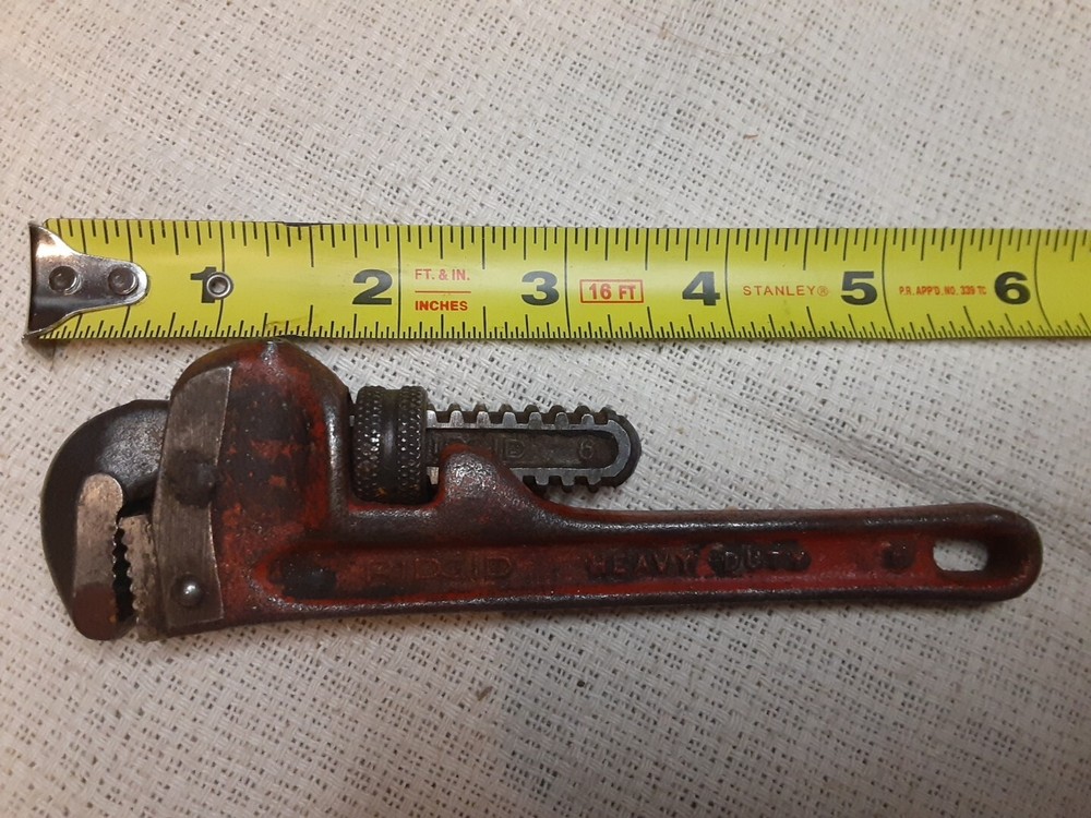 VINTAGE RIDGID RIDGE TOOL CO. 6" ADJUSTABLE PIPE WRENCH ELYRIA OH USA