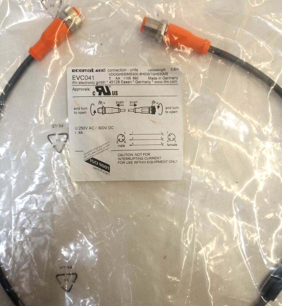 2x ifm electronic EVC041 interconnect cable 3 pole cable 0.6m