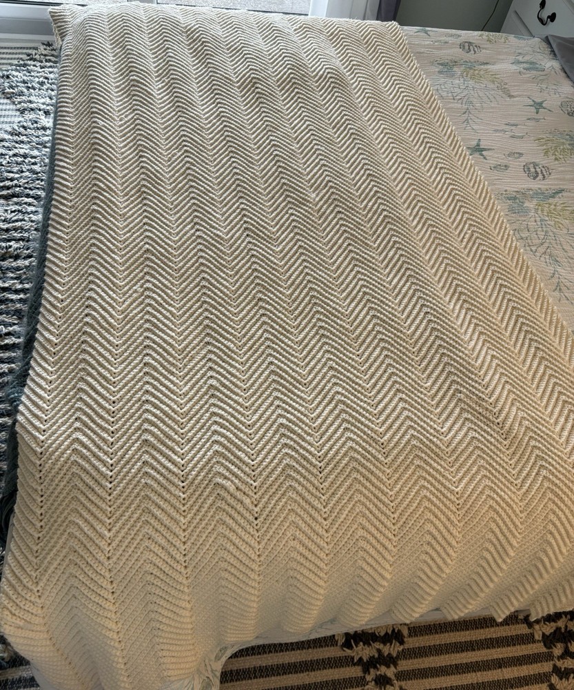 Handmade Afghan Lap Blanket Cream Color