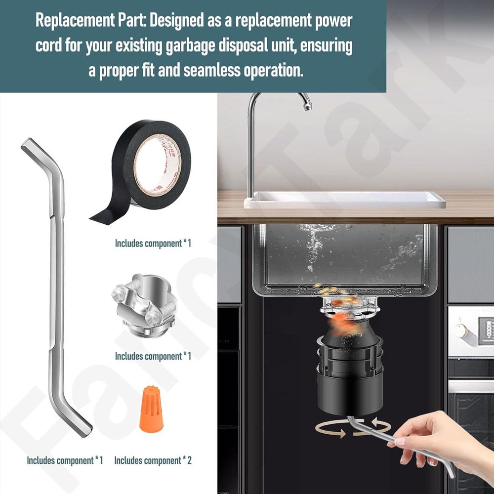 3 Ft Garbage Disposal Power Cord with Insinkerator, Badger, Covercontrolplus, Es