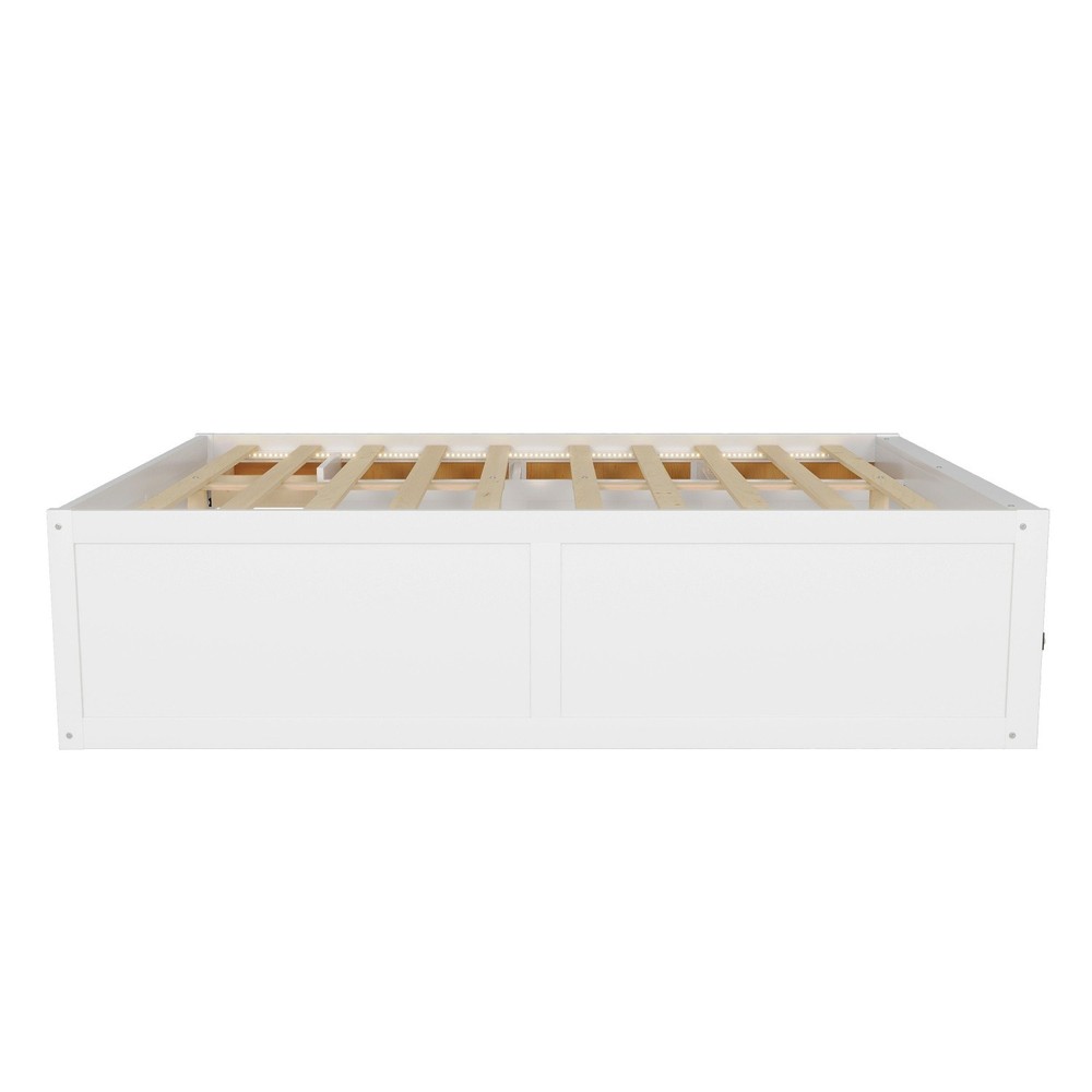 Queen Size LED Wood Platform Bed Frame with Bookshelf & Display Cabinet & Drawer