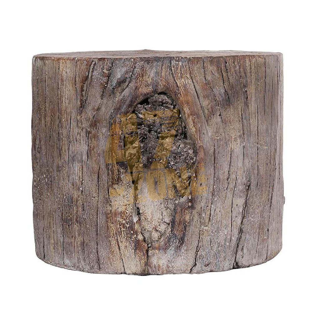 Cement Round Tree Stump Stool Medium Brown Indoor Outdoor Tabletop Home Decor