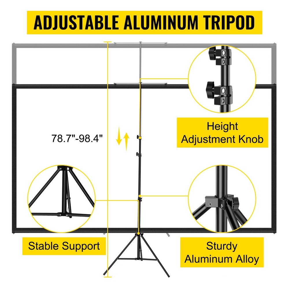 Tripod Projector Screen with Stand 70 inch 16:9 4K HD Projection Screen Stand