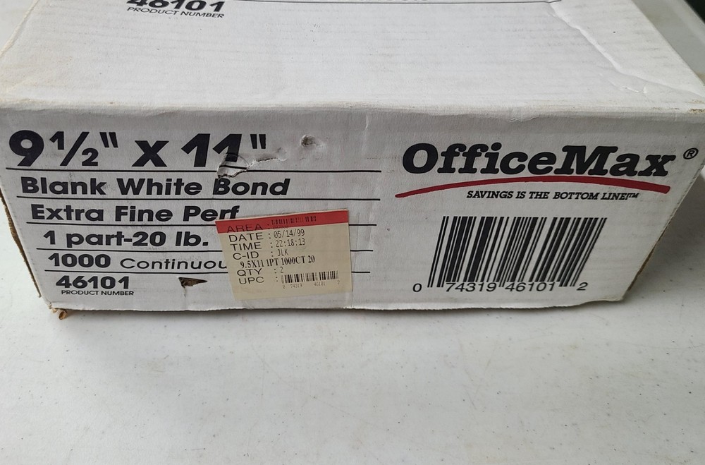 Approximately 2000 Sheets (Two 1000 sheet Boxes) Dot Matrix Printer Paper