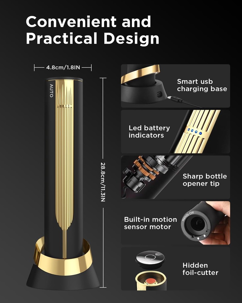 Rechargeable Wine Opener with Charging Base & Foil Cutter, Automatic Corkscre...