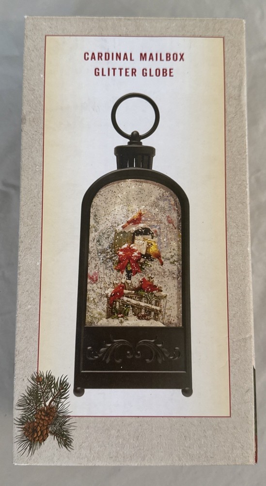 NIB Cracker Barrel Cardinal Mailbox Glitter Globe Christmas Light Up Motion