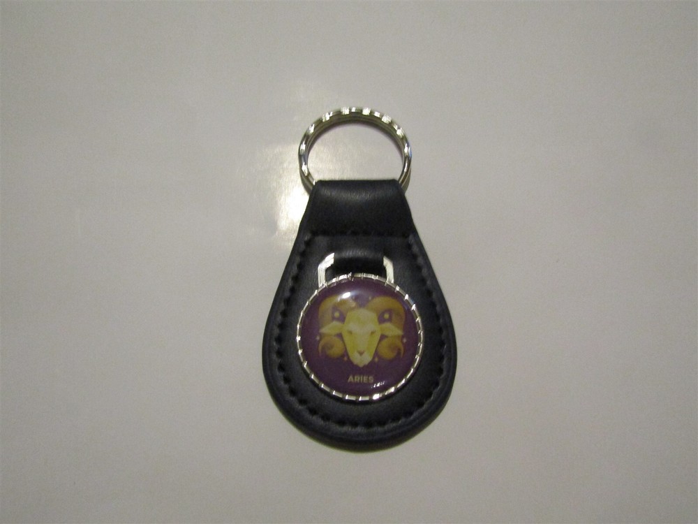 ARIES ASTROLOGY ASTROLOGICAL SIGN LEATHER KEYCHAIN BLACK