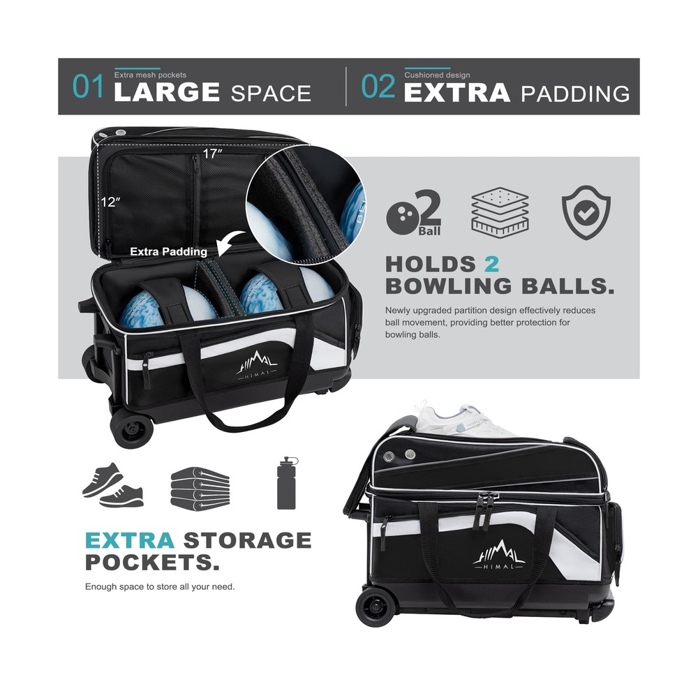 GoHimal Double Roller 2 Ball Bowling Bag with Separate Shoe Compartment for B...