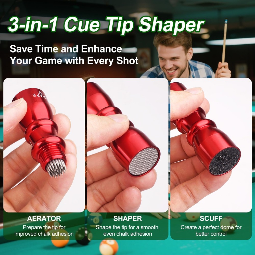 2 Pack Premium Pool Cue Tip Tools 3-in-1 Billiard Cue Tip Shaper Compact Bill...