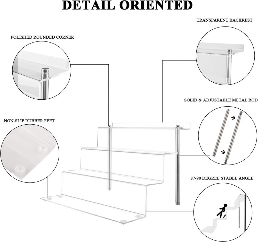 Clear 4-Tier Display Stand for Figures, Polished Acrylic, Easy Assembly