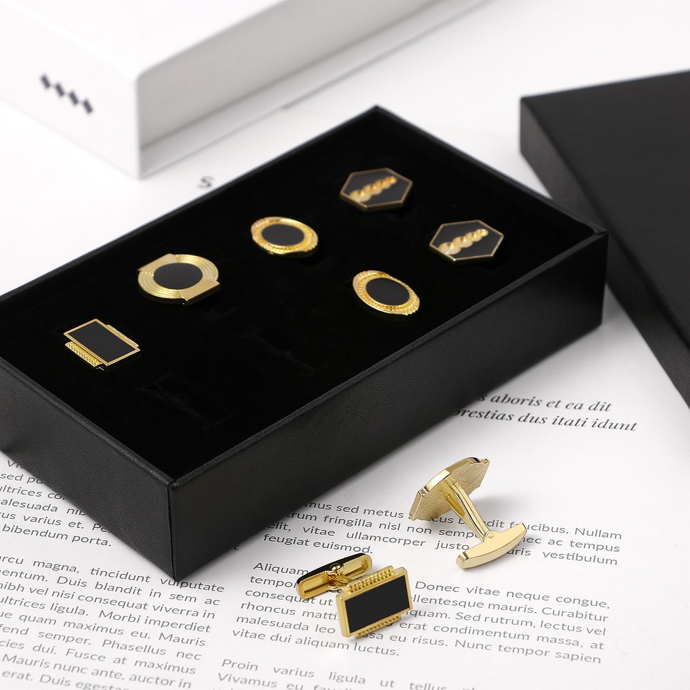4-Pair Gold Tone Cufflinks Set Elegant Gift Box Packaging for Weddings Banquets