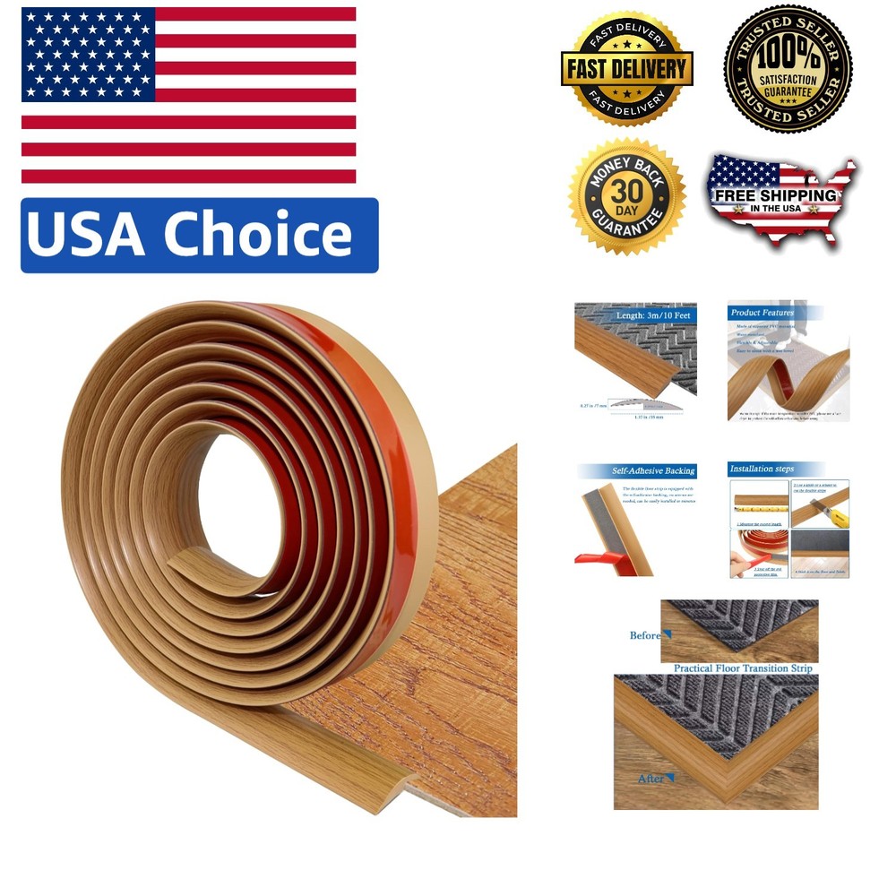 Easy DIY Self-Adhesive Edge Trim - 10ft PVC Transition Strip in Light Brown