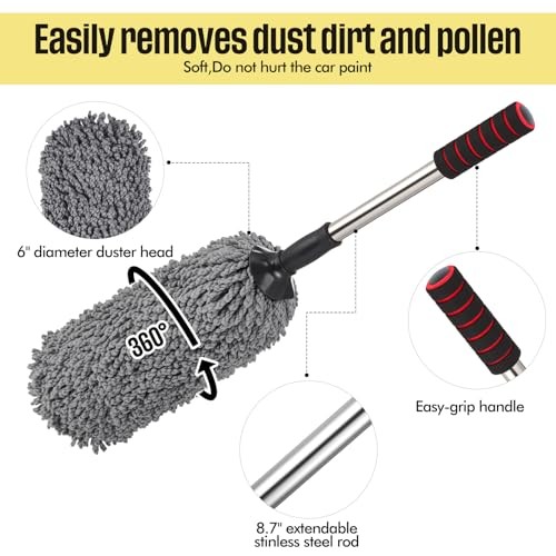 4 Pcs Large Car Duster Set Microfiber Dust Cleaning Sets with Extendable