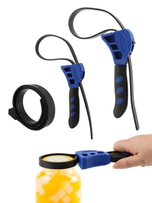 2-Pack Adjustable Rubber Strap Wrench Set, Max Diameter 4" and 6" Blue+black