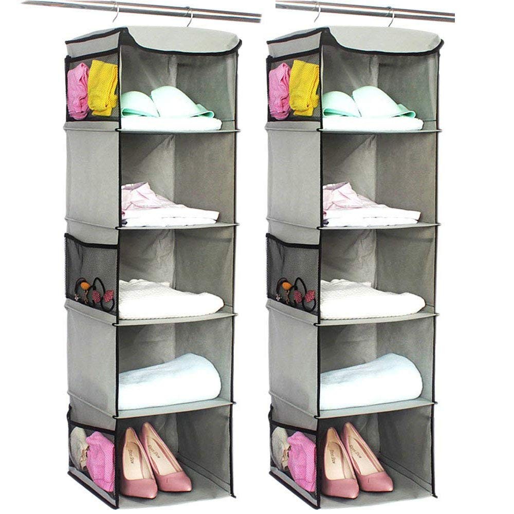 5 Shelves Hanging Closet Organizer 2 Pack with 6 Side Pockets 43" Tall