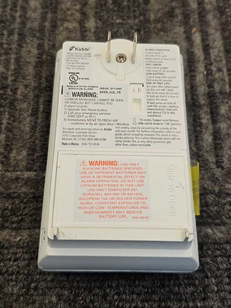 Kidde KN-COB-DP2: Carbon Monoxide Alarm AC Powered Plug In