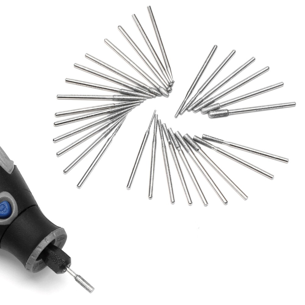 30Pcs Diamond Grinding Bits Set Stone Carving Tools 3/32" Shank for Nail Drill