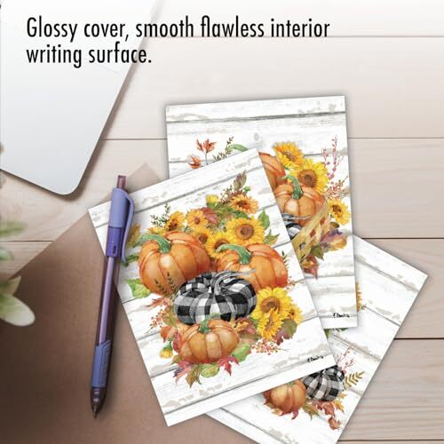 - 20 Seasonal Fall Pumpkin Themed Blank Notecards Set Box (4 x Rustic Fall
