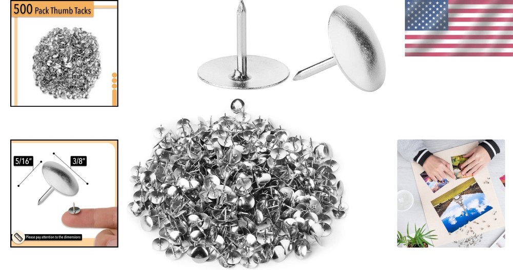 Durable 500-Pack Silver Thumb Tacks—Low-Profile Design for All Surfaces