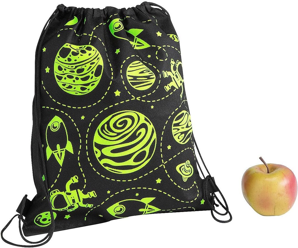 Fun Express Glow-in-the-Dark Space Drawstring Bags 12x15 - GID Medium...