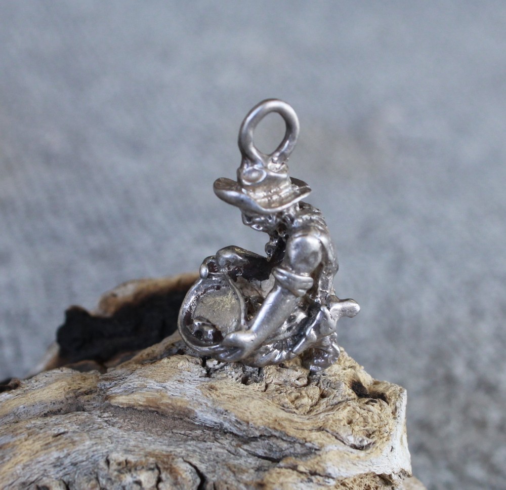 Gold Pan Prospector Figure Solid Sterling Silver pendant casting