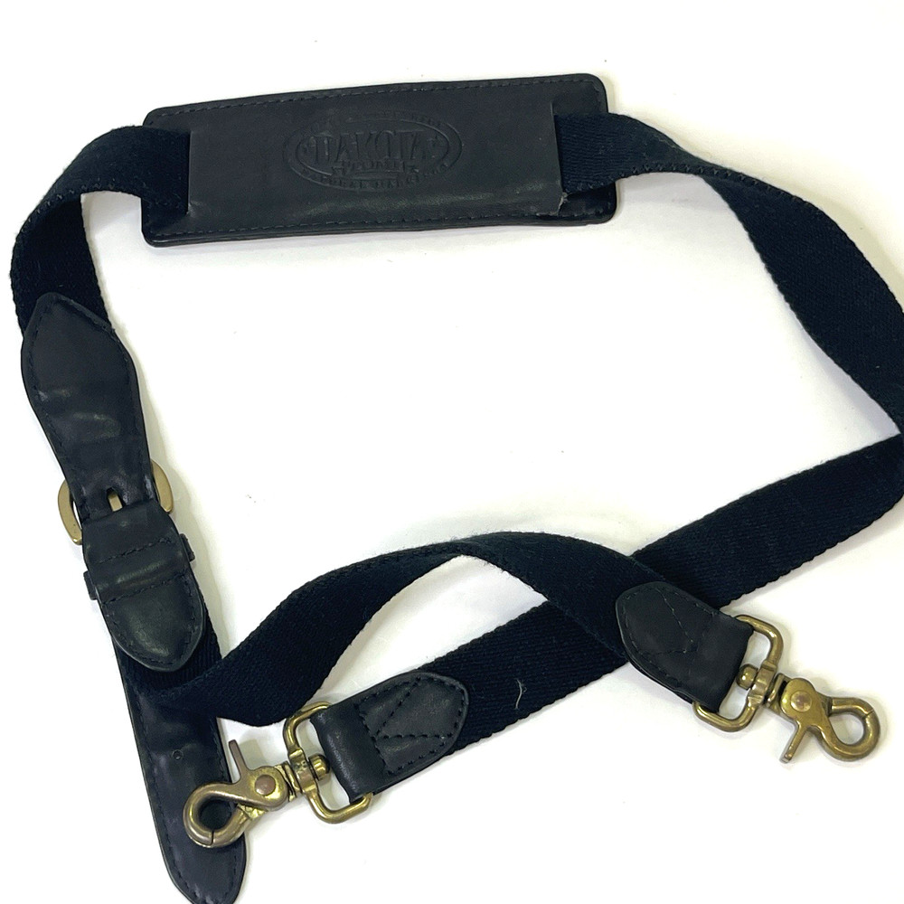 Dakota Leather & Nylon Adjustable Black Shoulder Strap with Brass Hooks 40" long