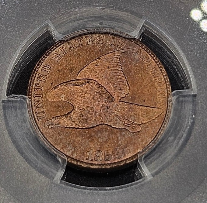 1858 (Large Letters) Flying Eagle Cent | PCGS Genuine, UNC Detail