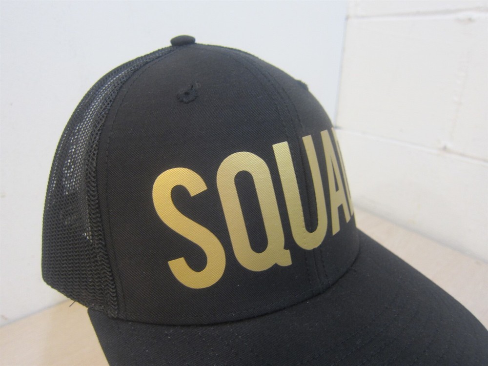 SQUAD ADJUSTABLE SNAPBACK TRUCKER/MESH HAT/CAP, BLACK/GOLD, WEDDING/PARTY