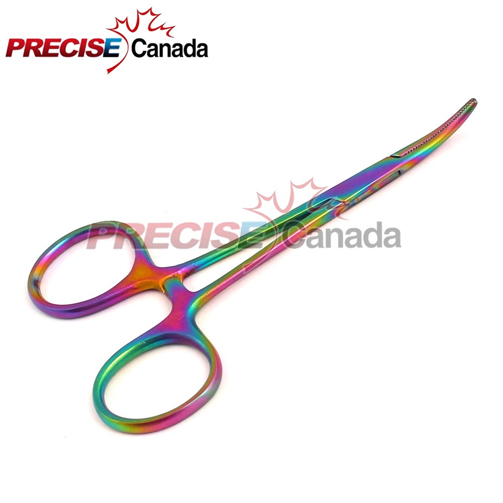 PRECISE CANADA Multi Color Mosquito Forceps 3.5" Curved Rainbow Color